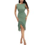Chloefairy Women's Summer Midi Bodycon Sleeveless Backless Ruffle Hem Mermaid Cocktail Elegant Tank Dress, Green, S