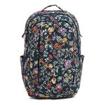 Vera Bradley Women's Cotton Large Backpack Travel Bag, Fresh-Cut Floral Green, One Size