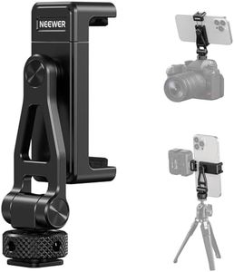 NEEWER Metal Phone Tripod Mount with Cold Shoes, 1/4" Thread, 180° Tilt, 360° Rotation, Adjustable Phone Clamp Metal Phone Holder Compatible with iPhone 15 Pro Max S24 Ultra Camera Cage, GA010