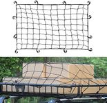 Pickup Truck Cargo Net, Roof Rack Cargo Net, Cargo Net for Pickup Truck Bed, 3' x 4' Stretches to 6' x 8', Truck Bed Cargo Bungee Net, with 12 Black Hooks