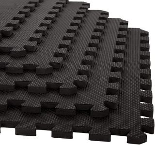 EASY HOME Gym Mats for Floor for Home and Living Room, Interlocking Rubber Floor Gym Mat for Exercise, Super Absorbent EVA Foam Workout Mat- 60x60cm - 12mm Thickness, Black (Pack of 12 Tile- 48 Sq ft)