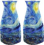 MODGY Expandable Flower Vase, Plastic Decorative Modern Foldable Printed Vases for Centerpieces for Wedding, Dining Table, Home Decor, Living Room, Bathroom, Starry Night, Vincent Van Gogh, 2 Pack