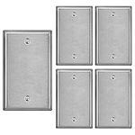 [5 Pack] BESTTEN 1-Gang Stainless Steel No Device Wall Plate with Protective Film, Corrosion-Resistant Blank Metal Outlet Cover, Brushed Finish, Standard Size, Silver