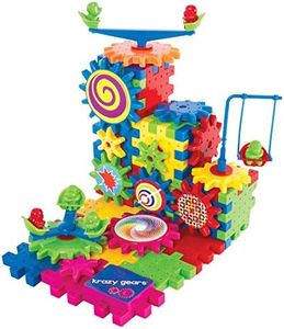 Krazy Gears Gear Building Toy Set - Interlocking Learning Blocks - Motorized Spinning Gears - 81 Piece Playground Edition