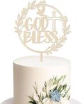 SYKYCTCY 1 Pack God Bless Cake Topper Dove Cross Christening Wooden First Communion Cake Pick Religious Baptism God Bless Cake Decorations for Religious Theme Party Baby Shower Birthday Party Supplies