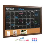 DOLLAR BOSS Magnetic Chalkboard Calendar and Cork Board Combo 45 X 60 cm, Chalk Board for Wall Blackboard Monthly Chalkboard Calendar for Wall Office, School and Home