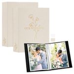 Lanpn Wedding Photo Album 5x7 2 Packs, Each Pack holds 50 Pictures, Slip in Pockets Mini Linen Top Loading Wedding Photo Albums for Portrait Only 5 x 7 Picture (Flower, Beige)
