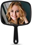 MIRRORNOVA Hand Mirror, Barber Hairdressing Handheld Mirror with Handle for Salon, Square, Black, Medium