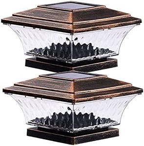 HUYIENO Solar Post Cap Lights Outdoor LED Lighting Deck Fence Cap Light Two Light Modes Warm White/Bright White Suitable for 4x4 Wooden Posts Brushed Copper 2PK