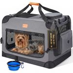 Morpilot Large Dog & Cat Carrier | Soft-Sided Pet Travel Crate, Foldable Dog Car Crate, with Collapsible Bowl, Shoulder Strap & Storage Pockets, M, Grey, (Max 12kg)