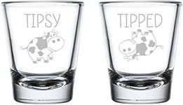 MIP Set of 2 Shot Glasses 1.75oz Shot Glass Tipsy Tipped Cow Funny Gift