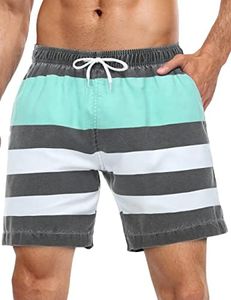 Nonwe Men's Beachwear Fashion Striped Seaside Holiday Soft Washed Swim Trunks Green-White 36