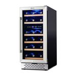 28 Bottle Wine Cooler Refrigerator, 15" Seamless Stainless Steel Built-in Freestanding Wine Fridge Double-Layer Tempered Glass Door with Lock, Under Counter Wine Cellar