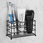 Linkidea Ventilated Toothbrush Holder Wall Mounted, Non-Slip Electric Toothbrush Holder Toothpaste Storage Organizer, 7 Slots Multifunctional Rack for Razor, Shaver, Comb (Black)