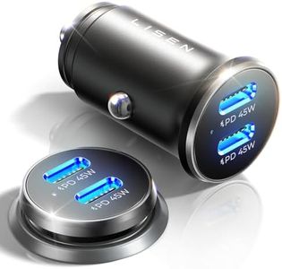 LISEN 90W Cargador Coche USB C Carga Rapida, Cargador Movil Coche [Doble 45W PD3.0] Adaptador Mechero Coche Tipo C Metal para iPhone 16/15/14/13/12 Pro MAX Mini Samsung Galaxy S24 S23 S22 MacBook iPad
