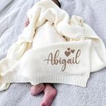 Personalized Name Baby Blanket, Personalized Knitted Blanket For Baby,Custom Embroidered Name Nursery Stroller Blanket , Personalized Name Baby Shower Newborn Baby Gift Baby Boy Baby Girl(Color:WHITE)