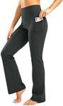 28"/30"/32"/34" Inseam Women's Bootcut Yoga Pants Long Bootleg High-Waisted Flare Pants with Pockets GRK002-dark_grey32-M Dark Grey