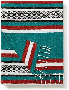 Green and Rust Mexican Blanket by Laguna Beach Textile Co - Beach, Yoga, Camping, or Decorative Throw Blanket - Traditional Handmade Serape - Rustic Green