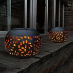 Solar Table Lights Outdoor Waterproof - 2 Pack Dancing Flickering Flame Lamp Black Metal Tabletop Light Solar Powered Decorative Lighting Lantern for Desk Bedroom Patio Garden Pathway Yard