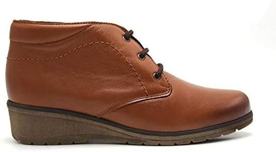 tupie - Botín liso de piel, con cuña de 4cm, cordones, plantilla extraible, suela de goma antideslizante, para: Mujer color: CUERO talla:38