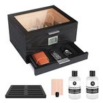 Mill Glass Top Humidor Matte Black Wood Grain, Front Digital Hygrometer, Spanish Cedar, Humidor Solution, Hydro System, and Accessory Drawer - Holds (30-60 Cigars) by Klaro (Mill)