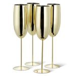 Oak & Steel - 4 Stainless Steel Champagne Flutes - Camping Wine Glasses - Picnic Champagne Flutes - Solid & Unbreakable - Outdoor Parties, Picnic, Beach & Pool - Gold, 285 ml