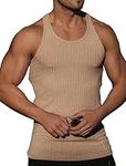 COOFANDY Men's Tank Top Knitted Tank Top Sleeveless Sport T-Shirt Fitness Tank Top Khaki XL