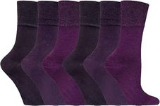 ZRWASKA® Diabetic Socks For Women Wide Honey Comb top soft cuff Ankle Oedema friendly Non-Elastic Grip for Swollen feet Leg Non-Binding Circulatory Neuropathy Socks 4-8 (Pack 6) (Purple (6 Pairs))