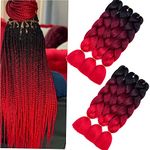 red braiding hair 6 Packs Braiding Hair Kanekalon Synthetic Braiding Hair Extensions 24 inches Jumbo braids Hair for Twist Crochet Braids 100g (Black/Burgundy/Red) ﻿