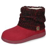 FamilyFairy Women's Woolen Yarn Knit Bootie Slippers Comfy Warm Plush Fleece Memory Foam House Shoes for Indoor Outdoor(Medium / 7-8, Red)
