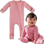 DREAMLAND BABY Bamboo Viscose Baby Pajamas (0-24 months). Ultra Soft Viscose Sleepers with 2-Way Zipper, Mitten & Foot Cuffs Dusty Rose