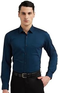 Peter England Men's Everyday Solid Slim Fit Full Sleeve Formal Shirt | Cotton-Rich, Blue