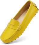 Artisure Women's Classic Comfort Yellow Leather Penny Loafers Casual Slip-Ons Lightweight Walking Flats Driving Mocs Boat Shoes 11 M US