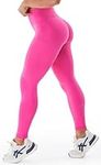 JOYSPELS Gym Leggings for Women Seamless Butt Lifting Leggings High Waist Tummy Control Yoga Pants Workout Ruched Bums Leggings UK Magenta S