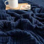 EMME Muslin Blanket 100% Cotton Throw Blankets for Couch Breathable Gauze Blanket All Season Soft and Lightweight Pre-Washed Cotton Blanket (Navy, 50"x70")