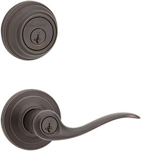 Kwikset 991 Tustin Entry Lever and Single Cylinder Deadbolt Combo Pack Featuring SmartKey in Venetian Bronze