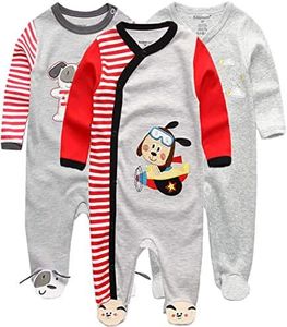 Kiddiezoom Lot de 3 grenouillères pour bébé garçon fille, Grey Dog & Lion, 3-6 mois