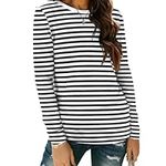 Zeagoo Long Sleeve Shirts for Women Trendy 2024 Fall Stripe Shirt Basic Clothing Casual Crewneck Tops