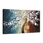 Wieco Art Blooming Life Large Modern Stretched and Framed White Flowers Artwork 100% Hand Painted Floral Oil Paintings on Canvas Wall Art Ready to Hang for Living Room Bedroom Home Decorations L