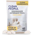 Clean People All Natural Dishwasher Pods - Plant-Based Dishwasher Detergent Pods - Cuts Grease & Rinses Sparkling Clean - Residue-Free - Zero Plastic, Phosphate Free Dishwashing Pods - Lemon, 60 Pack