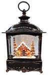 Gerson Lighted 12 Inch Christmas Water Lantern Snow Globe with Continuous Swirling Glitter- Gingerbread House