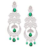 Zeneme Floral Shaped American Diamond Dangle Chandelier Earring For Women And Girls (Green Rhodium)