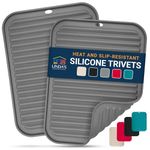 Linda's Essentials Silicone Trivets for Hot Pans and Pots (2 Pack) - Multipurpose Silicone Heat Resistant Mat and Pot Holder Trivet (30 x 23cm) - Heatproof Mats for Kitchen (Grey)