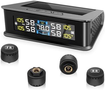 Avutrel Reifendruckkontrollsystem TPMS 0-5 Bar, Solar USB Charging Reifendruckmonitor, 5 Alarmmodi und 4 Externe Reifendrucksensor, Universell Passend für Autos SUVs Wohnmobile Anhänger