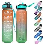 32oz Motivational Water Bottle With Straw,A Great Partner Timed Your Full Day's Water Drinking,Best Accessories For Sport, Gym,Running, Hiking-BPA Free & Soft Touch(Orange Gradient Green)