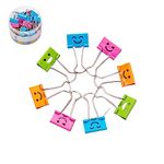 Medium Binder Clips 1.8 Inch 48 Pack with Cute Hollow Smiling FacePaper, Metal Paper Clips， Paper Clamps， Binder Clamps for Office Home Kitchen and Kids Teacher Student Staff Officer Gifts