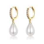 ITESSY Gold Pearl Earrings for Women, 925 9ct Gold Drop Earrings with Cubic Zirconia │ Hypoallergenic Teardrop Pearl Drop Dangle Earring │ Jewellery Gift for Women Girls