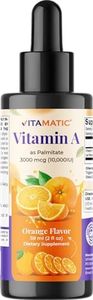 Vitamatic Sugar Free Vitamin A Liquid Drops 10000 IU (3000 mcg) as Retinyl Palmitate - Approximate 4 Months Supply - Immune Support, Eye Health, Skin Health - 2 FL OZ (59 ml)