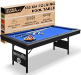 SereneLife Pool Table- Foldable & Portable Billiard Table- Very Sturdy, Includes Pool Balls, Cue Sticks, Triangle, Brush, Chalk- 6 Ft.-Blue