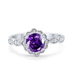 Blue Apple Co. Halo Floral Art Deco Wedding Engagement Ring Round Cubic Zirconia 925 Sterling Silver, Zirconia,925 Sterling Silver,Gemstone,Metal, created-amethsyt